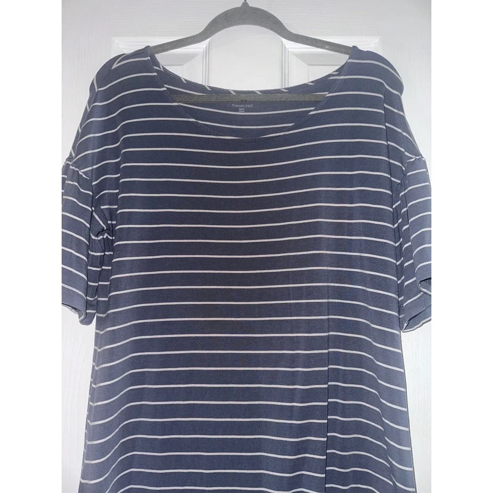 Garnet Hill Navy White Striped Flutter Sleeve Tencel Dress Medium